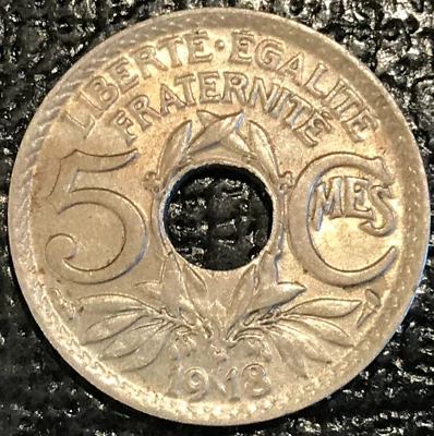 HIGH GRADE AU/UNC 1918 FRANCE 5 CENTIMES COIN-APR098 - Image 1 of 2