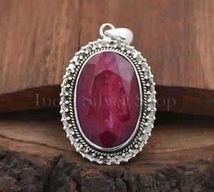 Designer indischer Rubin Anhänger handgefertigt 925 Sterlingsilber Schmuck Geschenk für sie - Bild 1 von 6