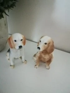 set of two bone china dog ornaments figurines vintage decor cute animal gift vgc - Picture 1 of 6