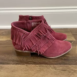 Boho Western Rojo Gamuza Cuero Flecos Botines Talla 7.5M Tacón Bloque Vaquera - Imagen 1 de 8