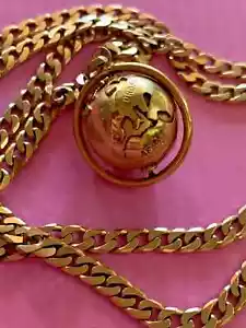 unique spinning earth pendant & solid 9ct Gold Necklace 23.73G 64cm chain - Picture 1 of 9
