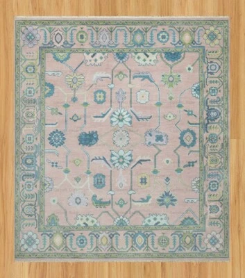 Nueva alfombra Oushak anudada a mano con patrón de transición de lana rosa 5x7 Foto 1 de 4
