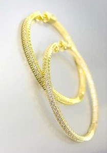 EXQUISITE 18kt Gold Plated Inside Outside Crystals 1 3/4" Infinity Hoop Earrings - Picture 1 of 6