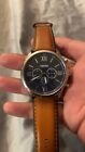 Fossil Flynn 48mm Silver Stainless Steel Case, Brown Leather Strap, Men's...