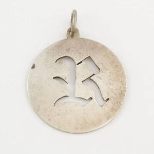 Vintage Sterling Silver Letter R Necklace Pendant Large Charm Old English Font - Picture 1 of 5