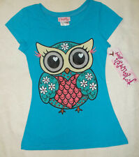 NEW Girls Short Sleeve Shirt Top Size M 7 8 Blue ~ Owl Print  ~ Fleurish