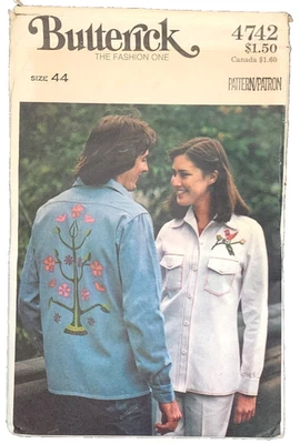 Camisa y transferencias Butterick 4742 vintage años 70 patrón de costura 44 para hombre Foto 1 de 4