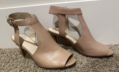 Nine West Infusion Leather Peep Toe Ankle Strap Beige Heels Size 10 Sleek Style  - Image 1 of 4