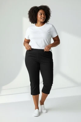 Hearts of Palm Womens Plus Capri Pull-On Stretch Pants Black 22W - Image 1 of 4