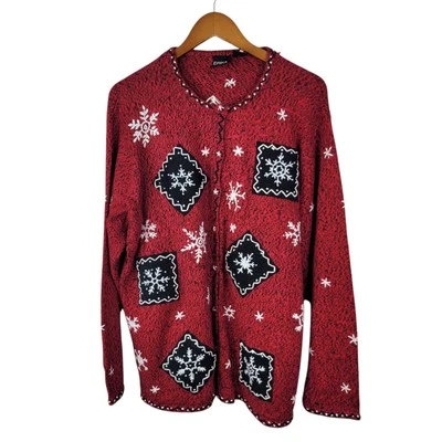 Suéter de punto vintage para vacaciones Plus Size 2X 18/20 Copo de nieve Navidad Rojo Foto 1 de 4