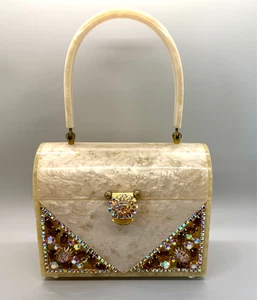 Vintage MCM Rialto New York Pearlized Cream Lucite Strass Box Handtasche Geldbeutel - Bild 1 von 9