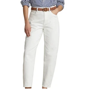 Polo Ralph Lauren Women White High Rise Curved Taper Jean Sz L Coastal Preppy - Picture 1 of 16