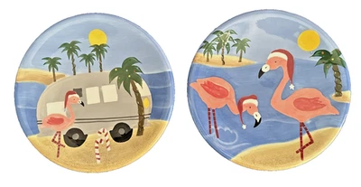 Set of 2 St. Nicholas Square Warm Wishes Christmas Flamingo Beach Plates 8.5” - Image 1 of 4