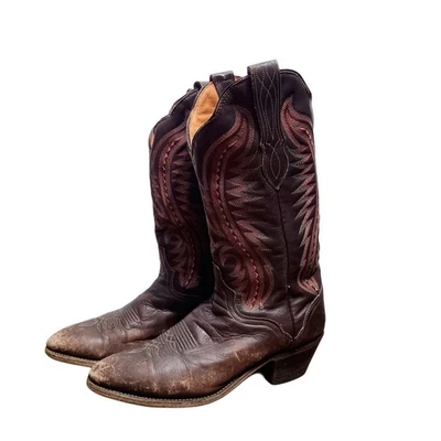 J Chisholm Men's Western Cowboy Boots Size 10 D Brown Leather Vintage Made USA - Image 1 of 4