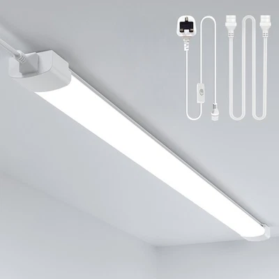 LED Batten Light 6000K Daylight Fluorescent Strip Light Garage Office Home IP65 - Image 1 of 4