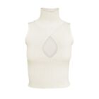 Womens Summer Knitted Crop Top Solid Color Hollow-Out Mock Neck Cami Vest