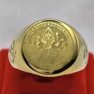 Anello Ganesh taglia us.10 Dio elefante Ganesha Om divinità indù Ganpati amuleto tailandese - Foto 1 di 3