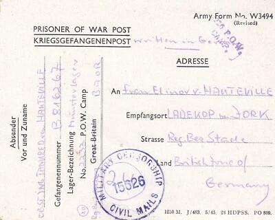 Kriegsgefangenenpost Flieger-Oberstabsingenieur 1946 von Zedelgem - Ladekop - Bild 1 von 2