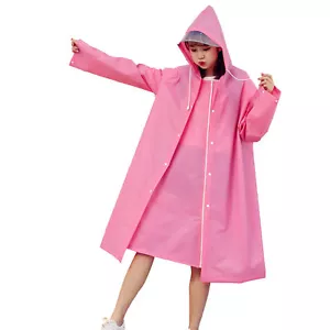 (Rose Red M)Adult Rain Poncho EVA Breathable Hooded Rain Poncho Outdoor Bike - Picture 1 of 5