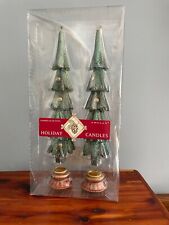 Amscan 12" Christmas Tree Candles Tapers with Holders Green Glitter NEW Set 2