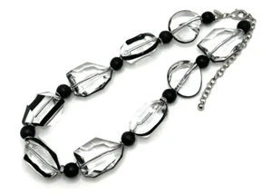Chico’s LANIA Clear Lucite Necklace w/ Black Accents Chunky Statement 18" - 23" - Picture 1 of 11