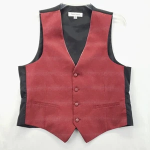 Pronto Uomo Vest Waistcoat Mens Medium Red Black Button-Front Adjustable Back - Picture 1 of 9