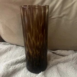 Cheetah Pattern Bottom Brown Glass Amber Large Vase Decorative Tortoise MCM - Picture 1 of 9