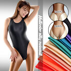 Women Shiny Glossy Satin Leotard Bodysuit One Piece High Cut Swimwear Bath Suit