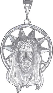 Collana con ciondolo Gesù in argento sterling grande finitura taglio diamante con catenina - Foto 1 di 5