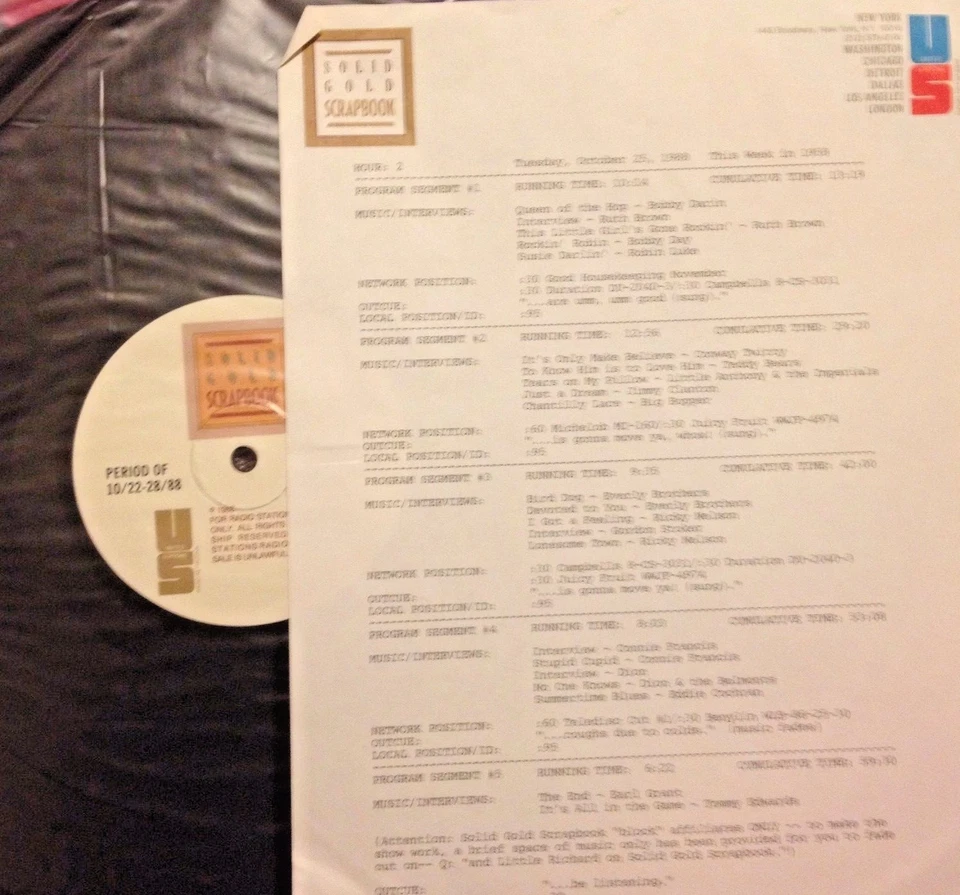 10/25/88 SOLID GOLD SCRAPBOOK PLAYS 18 HITS FROM THIS WEEK IN 1958, RICKY,CONNIE - Image 1 of 1