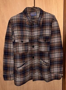 Vintage Pendleton Field Mackinaw Cuiser Brown Plaid Heavy Wool Jacket Sz M - Picture 1 of 15