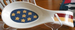 Liberty Spoon Rest 8 1/4" W Jay Import Company Stoneware White Navy Red ! - Picture 1 of 9