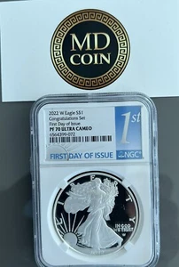 LOT OF TWO; 2022 W NGC PF70 $1 FDOI Silver Eagle Congratulations Set - Picture 1 of 2