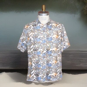 KAHALA Men's Large Fish Pattern Reverse Print Hawaiian Shirt 100% Cotton - Picture 1 of 6