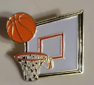 Vintage Basketball and Goal Lapel Pin Enamel Orange White 1 1/8" Crown Award - Picture 1 of 6