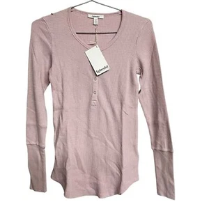 New Splendid Thermal Forever Henley Long Sleeve Shirt in Pink - Picture 1 of 7