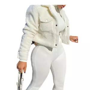 Abrigo de peluche blanco abotonado manga larga de manga larga para mujer - Imagen 1 de 7