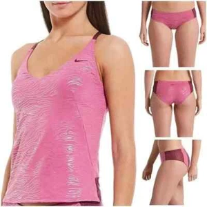 Nike Geo Onyx Women's 2-Piece Swimsuit Set in Metallic Pink Size M NEW MSRP $136 - Picture 1 of 12