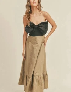 NWT MIOU MUSE MAXI AMELIA CELEBRATION DRESS IN TAN AND BLACK SIZE M - Picture 1 of 4