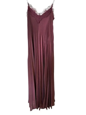 Vince Womans Pleated Midi Dress V-Neck XXS Deep Burgundy Lace Trim sleeveless - image 1 of 4