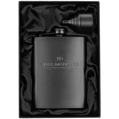 Matte Black Flask 8 oz + Black Funnel + Black Canvas Pouch. Gift Set, Classy ... - Image 1 of 4