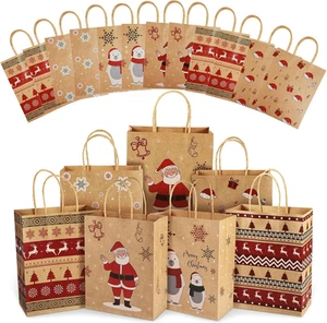 Christmas Gift Bags, 24 PCS Reusable Treat Paper Brown - Picture 1 of 6