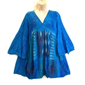 Sacred Threads Hippie Boho Festival Tie Dye Bell Sleeve V Neck Top 222413 D - Picture 1 of 3