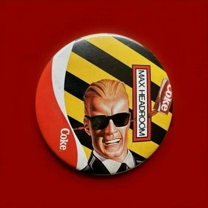 Vtg Classic 1984 MAX HEADROOM COKE Soda Coca Cola 3" Pin Button Pinback AD MTV - Picture 1 of 3