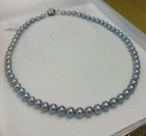 Akoya Perlenkette 6,16,8 mm blau grau silber Verschluss 42,5 cm gebraucht - Bild 1 von 8