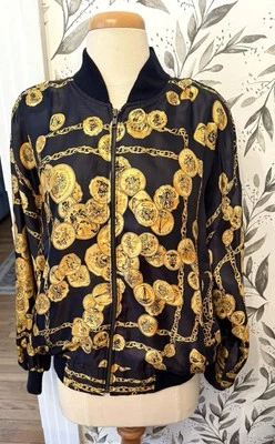 Chaqueta de bombardero grande vintage Metro monedas de oro sedoso Foto 1 de 4
