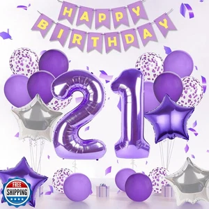 Happy 21st Birthday Decorations For Her, Purple 21 Balloon Number 40 Inch, Ha - Picture 1 of 5