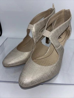 Lifestride Giovanna 2 高跟鞋,闪亮金色,尺寸 8.5 二手状况完好 — 第 1/4 张图片