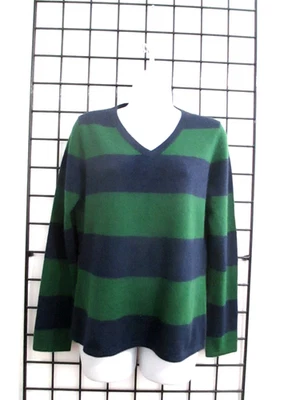 FENN WRIGHT MANSON   🌸  LARGE == NAVY BLUE & GREEN / CASHMERE V-NECK SWEATER - Image 1 of 4