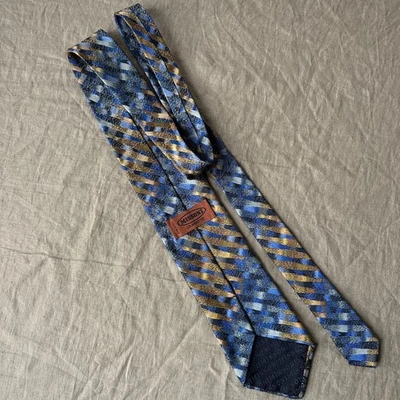 Missoni Cravatte Vintage Made in Italy Blue Gold Geometric Pattern 100% Silk Tie - Image 1 of 4